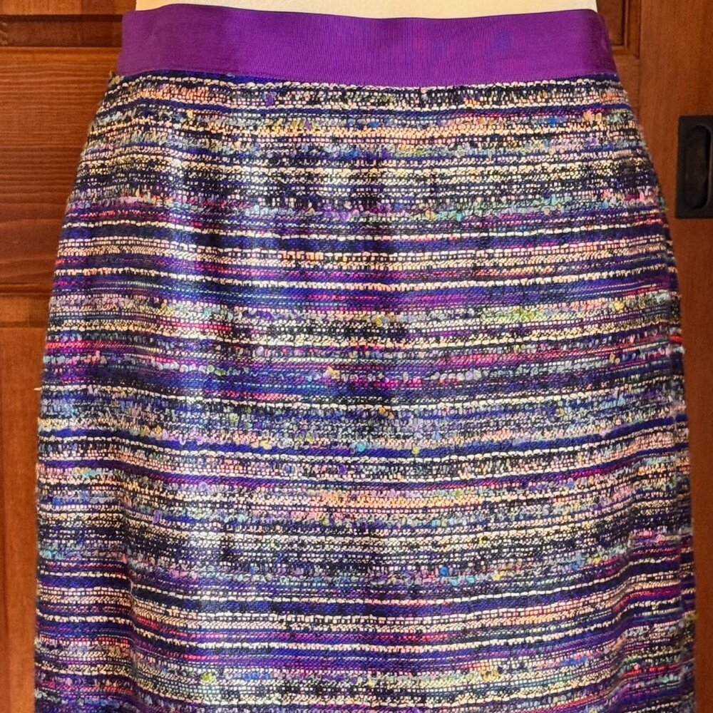 Kate Spade Kylie Jewelbox Purple Striped Tweed Mini Skirt Sz 12, EUC